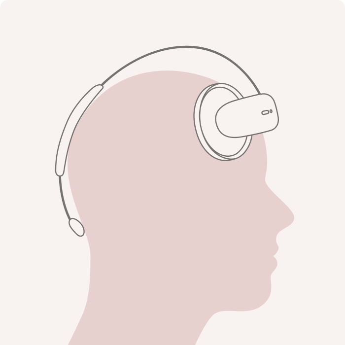 Line illustration of a person wearing the Flow headset